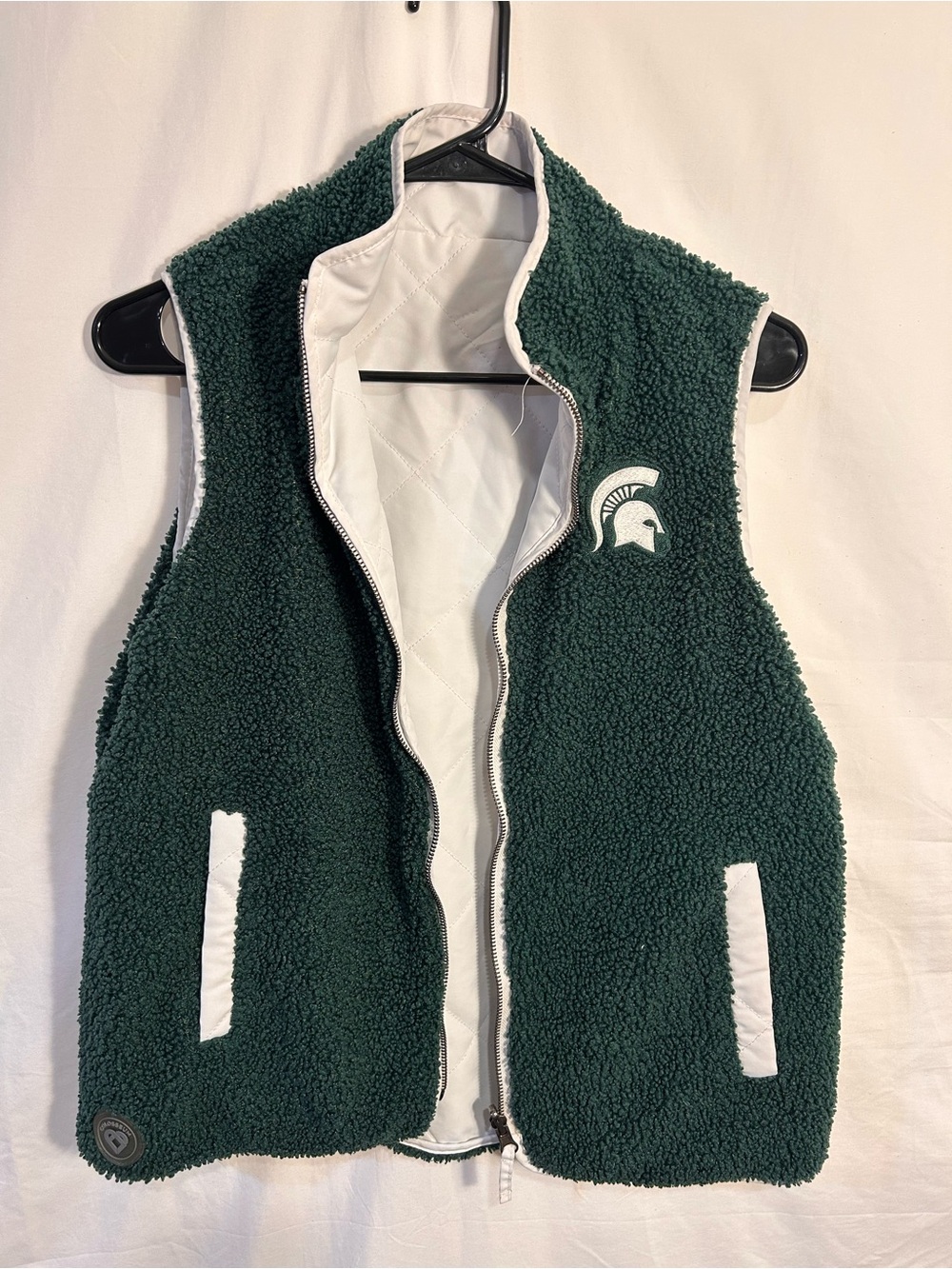 Michigan State Green Sherpa Vest with White Trim - Reversible